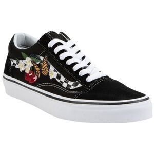 VANS "OLD SKOOL" Suede Low Top Black White Checker Floral Butterfly & Cherry 8